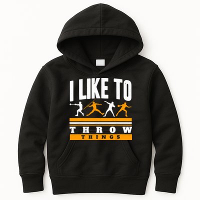 I Like To Throw Things Track And Field Thrower Shot Put Kids Hoodie
