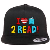 I Love To Read Heart Read Red And White Stripe Animated Cat Flat Bill Trucker Hat