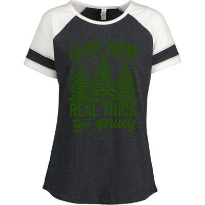 I Like Them Real Thick And Sprucey Funny Christmas Tree Gift Enza Ladies Jersey Colorblock Tee