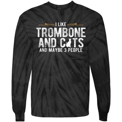 I Like Trombone And Cats Marching Band Jazz Trombone Tie-Dye Long Sleeve Shirt