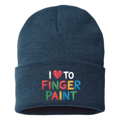 I Love To Finger Paint Art Lover Couple Valentine Design Raglan Baseball Sustainable Knit Beanie