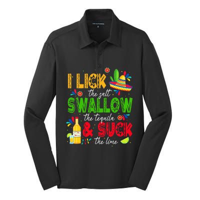 I Lick The Salt Swallow The Tequila Cinco De Mayo Fiesta Silk Touch Performance Long Sleeve Polo