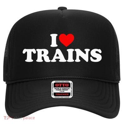 I Love Trains High Crown Mesh Back Trucker Hat