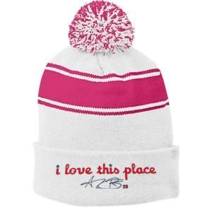 I Love This Place Stripe Pom Pom Beanie