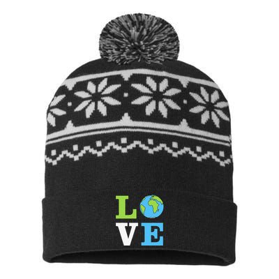 I LOVE The Earth Earth Day Gift USA-Made Snowflake Beanie