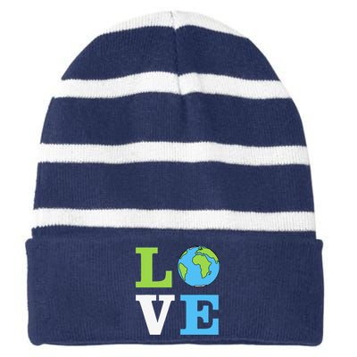 I LOVE The Earth Earth Day Gift Striped Beanie with Solid Band