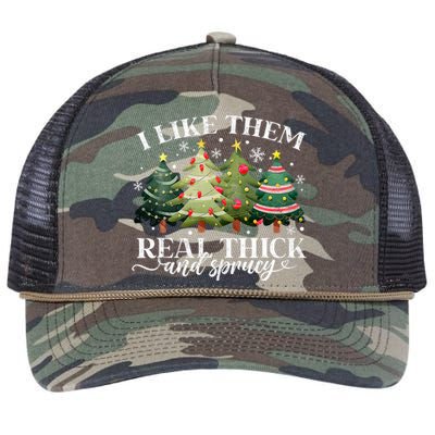 I Like Them Real Thick & Sprucey Funny Christmas Retro Rope Trucker Hat Cap