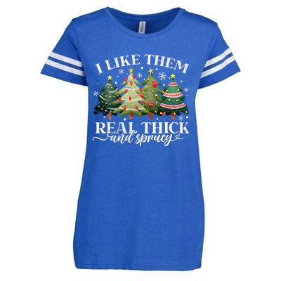 I Like Them Real Thick & Sprucey Funny Christmas Enza Ladies Jersey Football T-Shirt