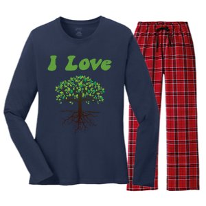 I Love Trees Tree Planting Or Earth Day Women's Long Sleeve Flannel Pajama Set 