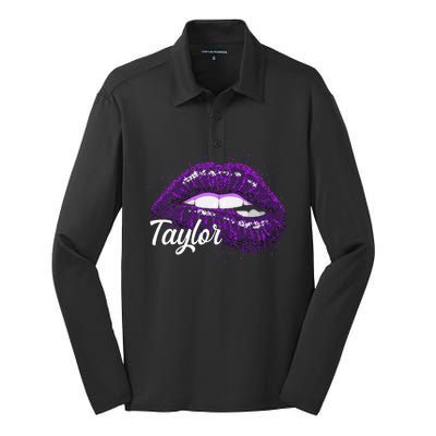 I Love Taylor Lips Funny Taylor Silk Touch Performance Long Sleeve Polo