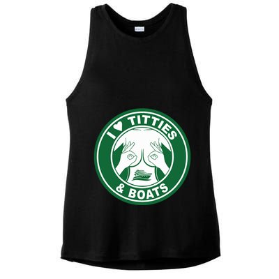 I Love Titties And Boats Logo Funny Adult Humor Ladies PosiCharge Tri-Blend Wicking Tank