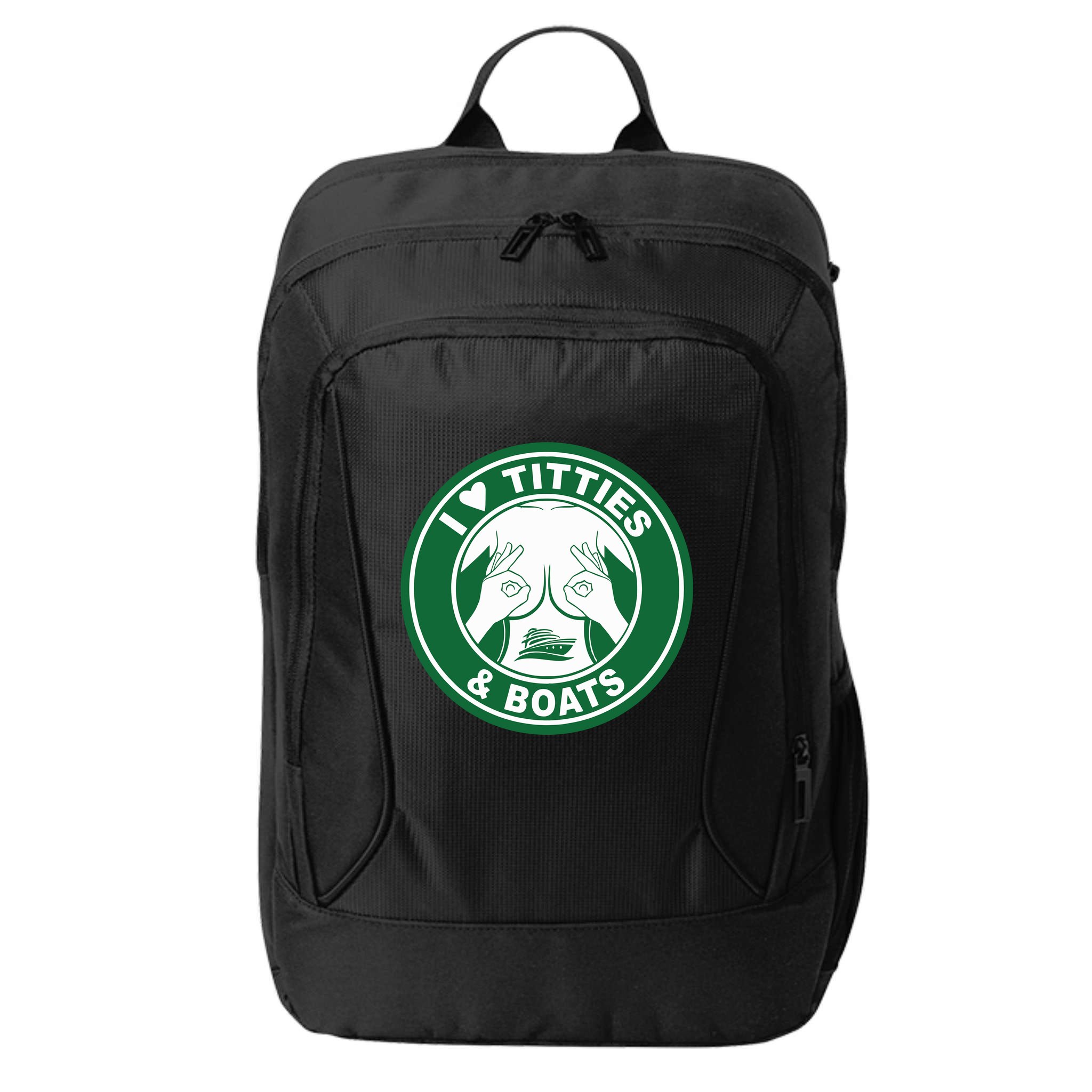 I Love Titties And Boats Logo Funny Adult Humor City Backpack