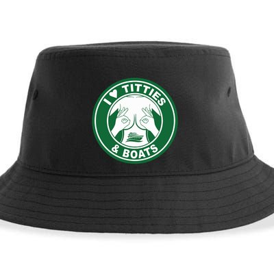 I Love Titties And Boats Logo Funny Adult Humor Sustainable Bucket Hat