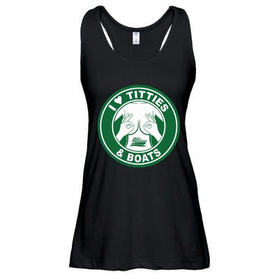 I Love Titties And Boats Logo Funny Adult Humor Ladies Essential Flowy Tank