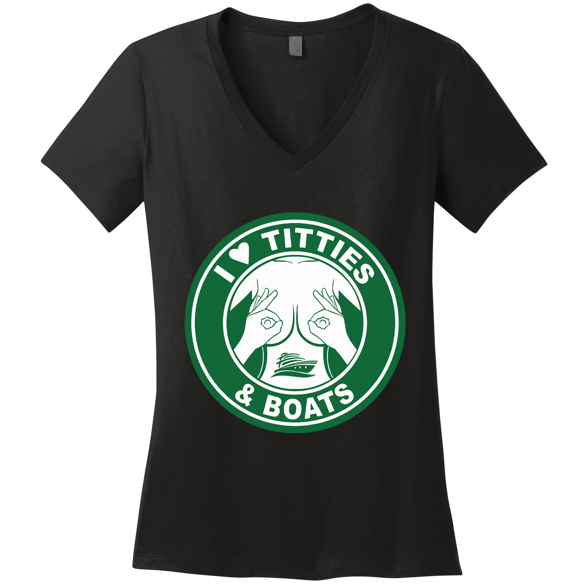 I Love Titties And Boats Logo Funny Adult Humor Women's V-Neck T-Shirt