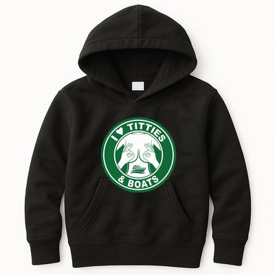 I Love Titties And Boats Logo Funny Adult Humor Kids Hoodie