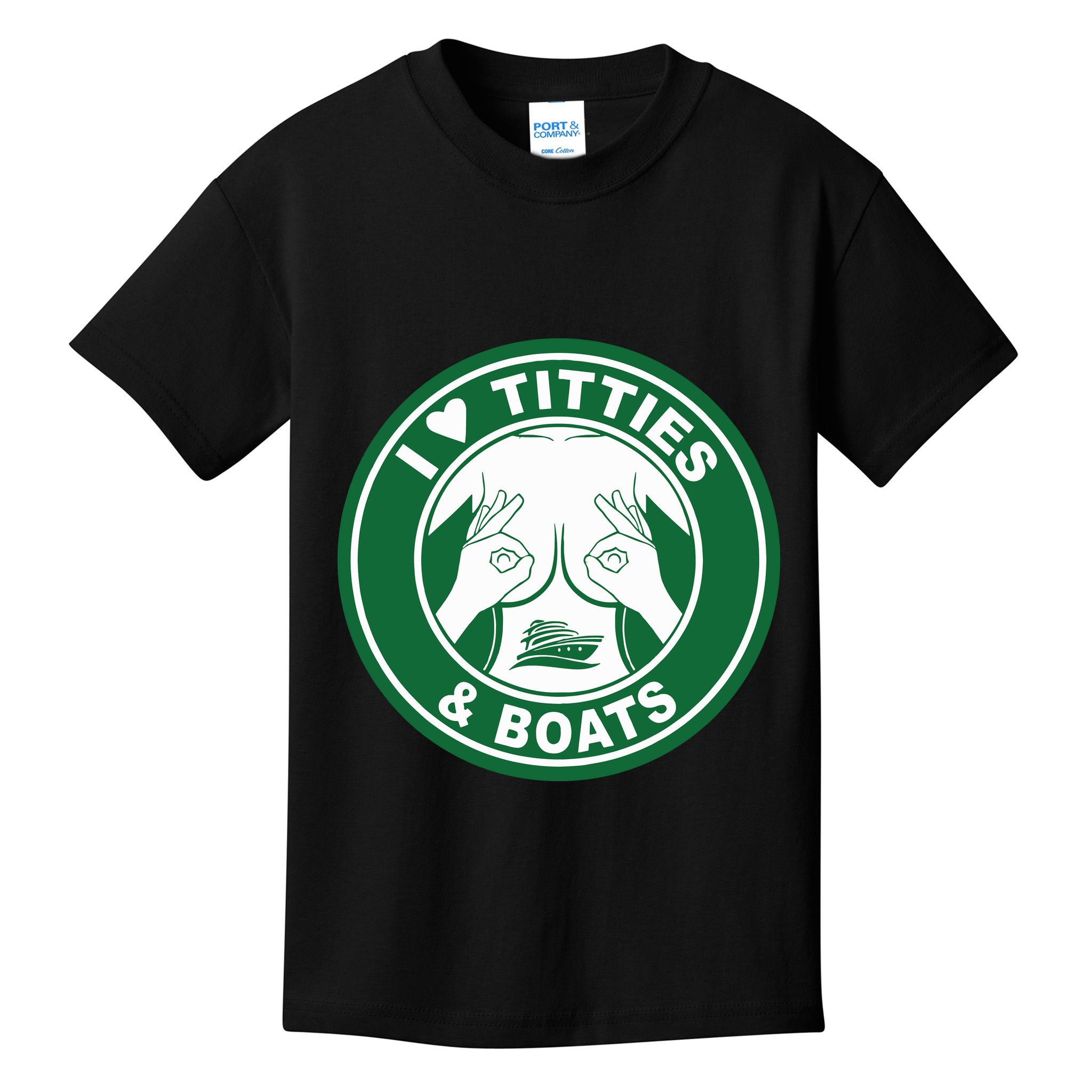 I Love Titties And Boats Logo Funny Adult Humor Kids T-Shirt