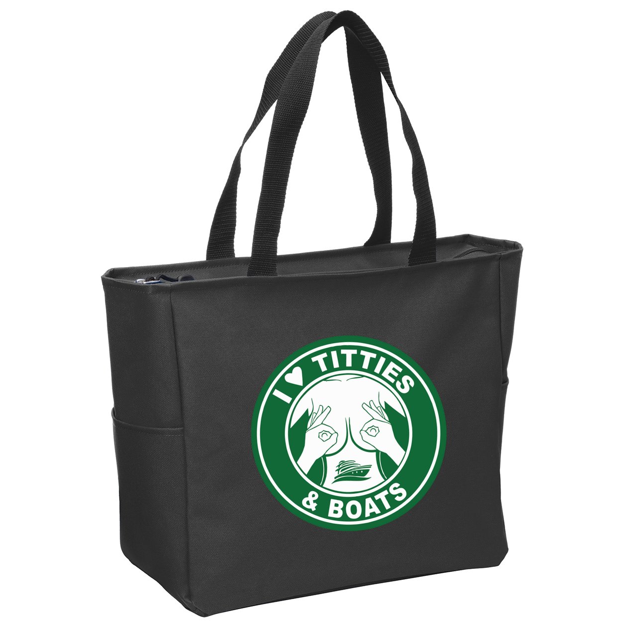 I Love Titties And Boats Logo Funny Adult Humor Zip Tote Bag