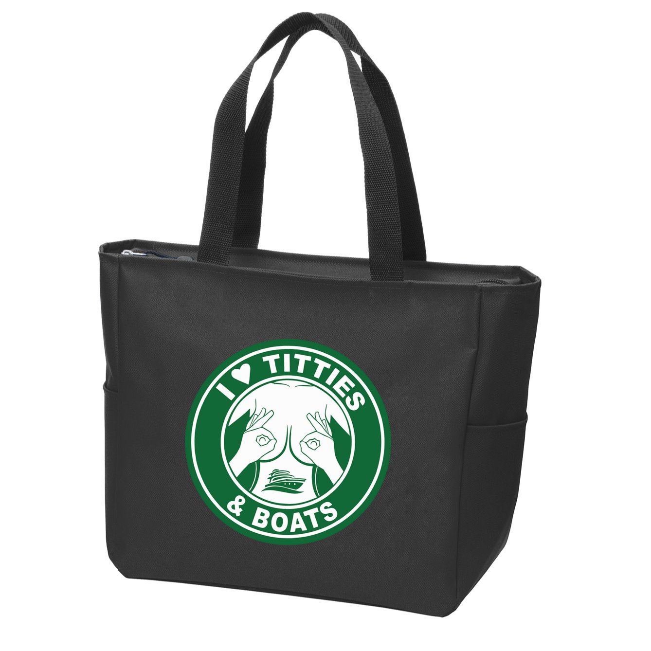 I Love Titties And Boats Logo Funny Adult Humor Zip Tote Bag
