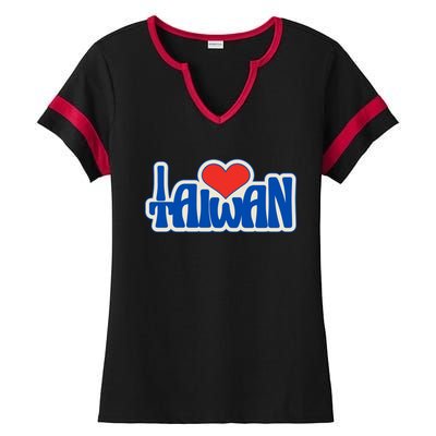 I Love Taiwan Country Taiwanese People Red Heart Gift Ladies Halftime Notch Neck Tee