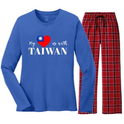 I Love Taiwan Flag Taiwanese Pride I Stand With Taiwan Heart Cute Gift Women's Long Sleeve Flannel Pajama Set 