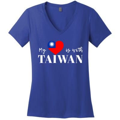 I Love Taiwan Flag Taiwanese Pride I Stand With Taiwan Heart Cute Gift Women's V-Neck T-Shirt