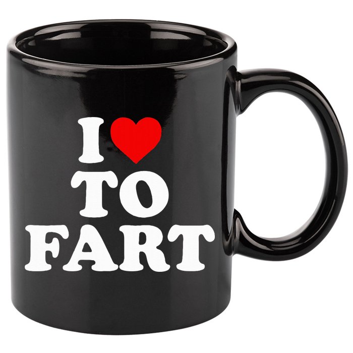 I Love To Fart  Heart Farting  11oz C Handle Ceramic Mug