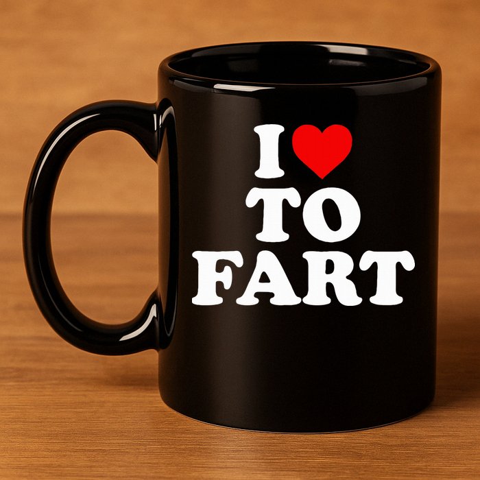 I Love To Fart  Heart Farting  11oz C Handle Ceramic Mug