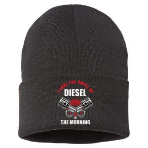 I Love The Smell Of Diesel In The Morning Truck Driver Gift Sustainable Knit Beanie