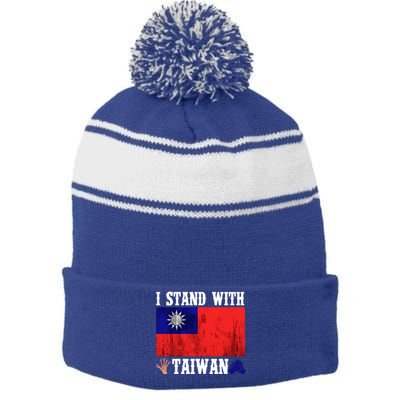 I Love Taiwan Flag Taiwanese Pride I Stand With Taiwan Quote Gift Stripe Pom Pom Beanie