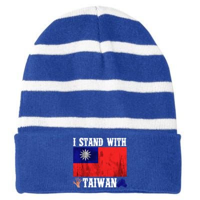 I Love Taiwan Flag Taiwanese Pride I Stand With Taiwan Quote Gift Striped Beanie with Solid Band