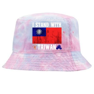 I Love Taiwan Flag Taiwanese Pride I Stand With Taiwan Quote Gift Tie-Dyed Bucket Hat