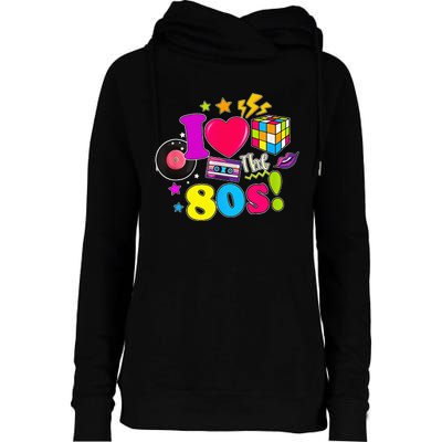 I Love The 80s Vintage Outfit 80's Theme party Womens Funnel Neck Pullover Hood