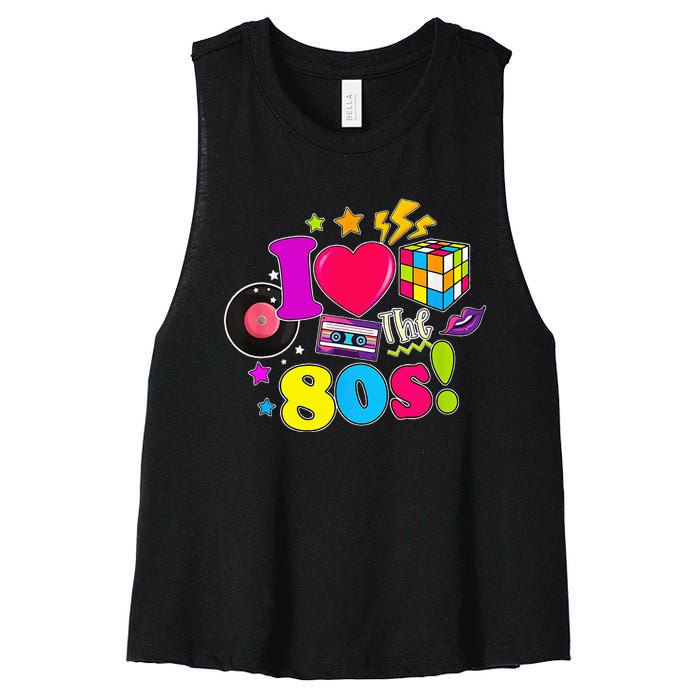 I Love The 80s Vintage Outfit 80's Theme party Women's Racerback Cropped Tank