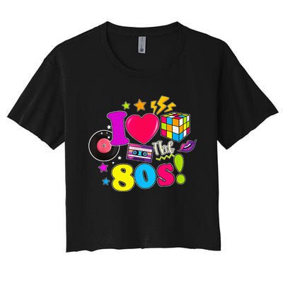 I Love The 80s Vintage Outfit 80's Theme party Women's Crop Top Tee