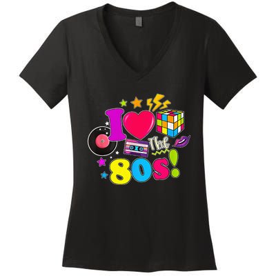 I Love The 80s Vintage Outfit 80's Theme party Women's V-Neck T-Shirt