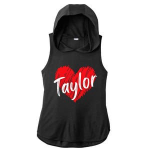 I Love T.aylor Heart Personalized Name T.aylor  Ladies PosiCharge Tri-Blend Wicking Draft Hoodie Tank