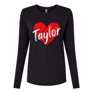 I Love T.aylor Heart Personalized Name T.aylor  Womens Cotton Relaxed Long Sleeve T-Shirt