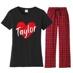 I Love T.aylor Heart Personalized Name T.aylor  Women's Flannel Pajama Set