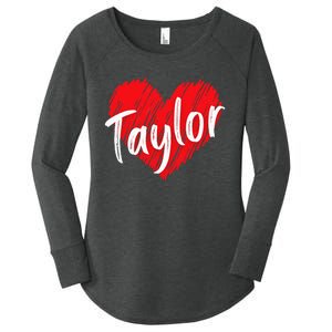 I Love T.aylor Heart Personalized Name T.aylor  Women's Perfect Tri Tunic Long Sleeve Shirt