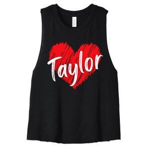 I Love T.aylor Heart Personalized Name T.aylor  Women's Racerback Cropped Tank