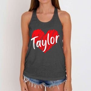 I Love T.aylor Heart Personalized Name T.aylor  Women's Knotted Racerback Tank