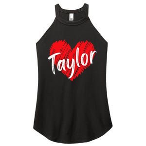 I Love T.aylor Heart Personalized Name T.aylor  Women's Perfect Tri Rocker Tank