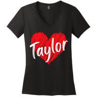 I Love T.aylor Heart Personalized Name T.aylor  Women's V-Neck T-Shirt