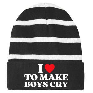 I Love To Make Bo'ys Cry Striped Beanie with Solid Band