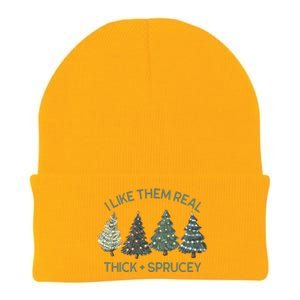 I Like Them Real Thick And Sprucey Funny Christmas Tree Xmas Knit Cap Winter Beanie