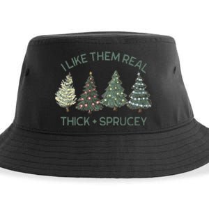 I Like Them Real Thick And Sprucey Funny Christmas Tree Xmas Sustainable Bucket Hat