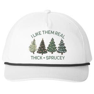 I Like Them Real Thick And Sprucey Funny Christmas Tree Xmas Snapback Five-Panel Rope Hat