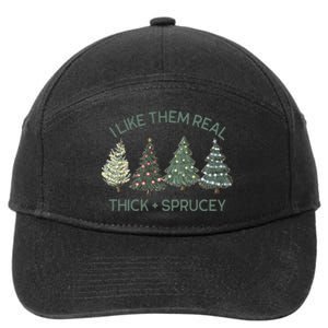 I Like Them Real Thick And Sprucey Funny Christmas Tree Xmas 7-Panel Snapback Hat