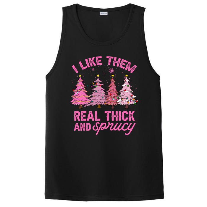 I Like Them Real Thick And Sprucey Funny Christmas Pink Tree PosiCharge Competitor Tank